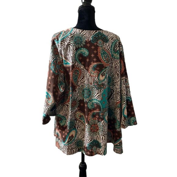 D & Co Denim Company 3X Knit Open Front Cardigan Paisley Animal Print Retro - Picture 2 of 7